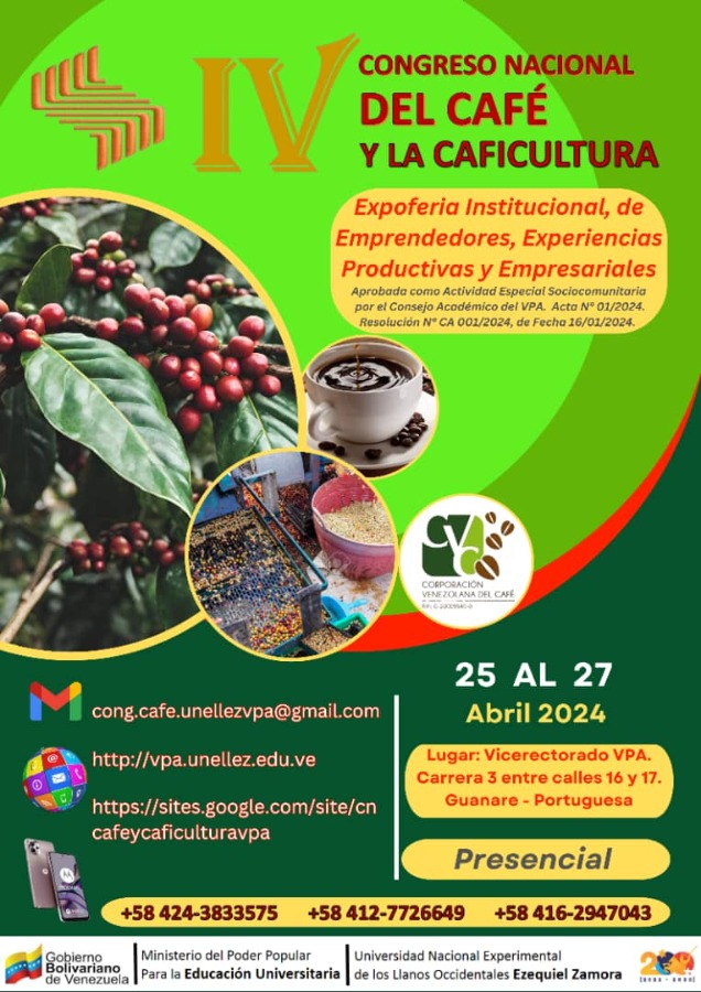 Organizado en Portuguesa : Unellez promueve IV Congreso Nacional del Café y la Caficultura 